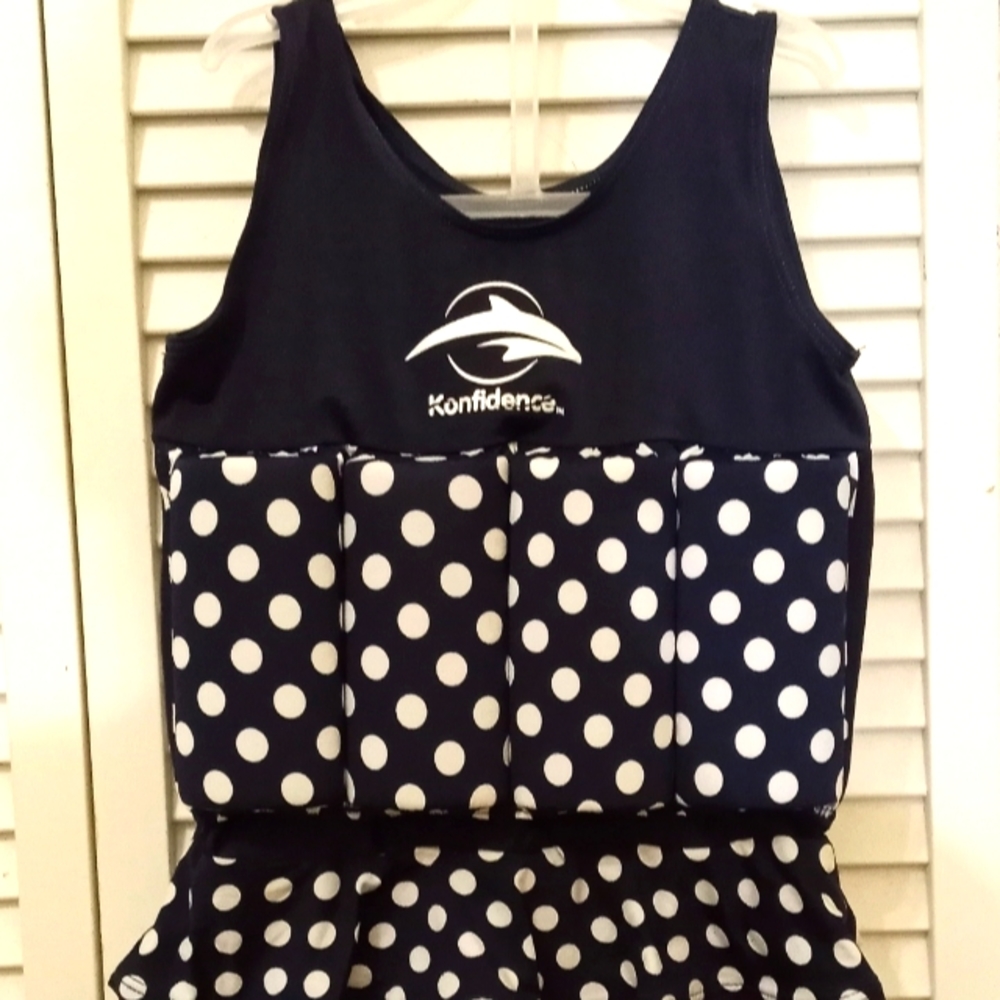 Toddler Girls Konfidence Dark Blue and White One Piece Life Jacket - Picture 6 of 7